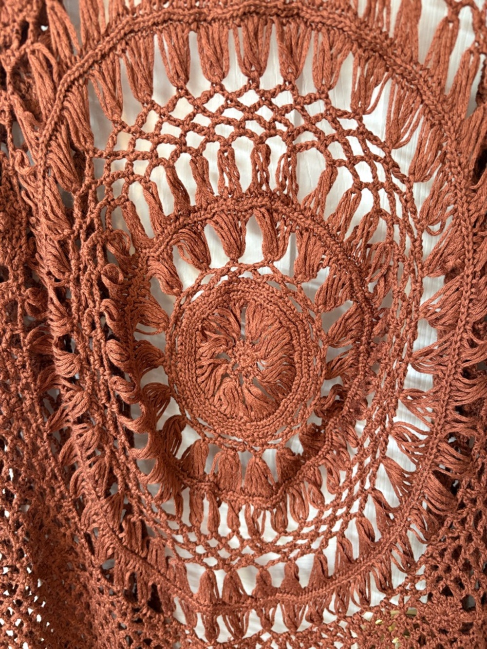 NWOT Beautiful Wrangler Brand Crochet Fringe Open Front Vest in Rich Brown M - Picture 14 of 17